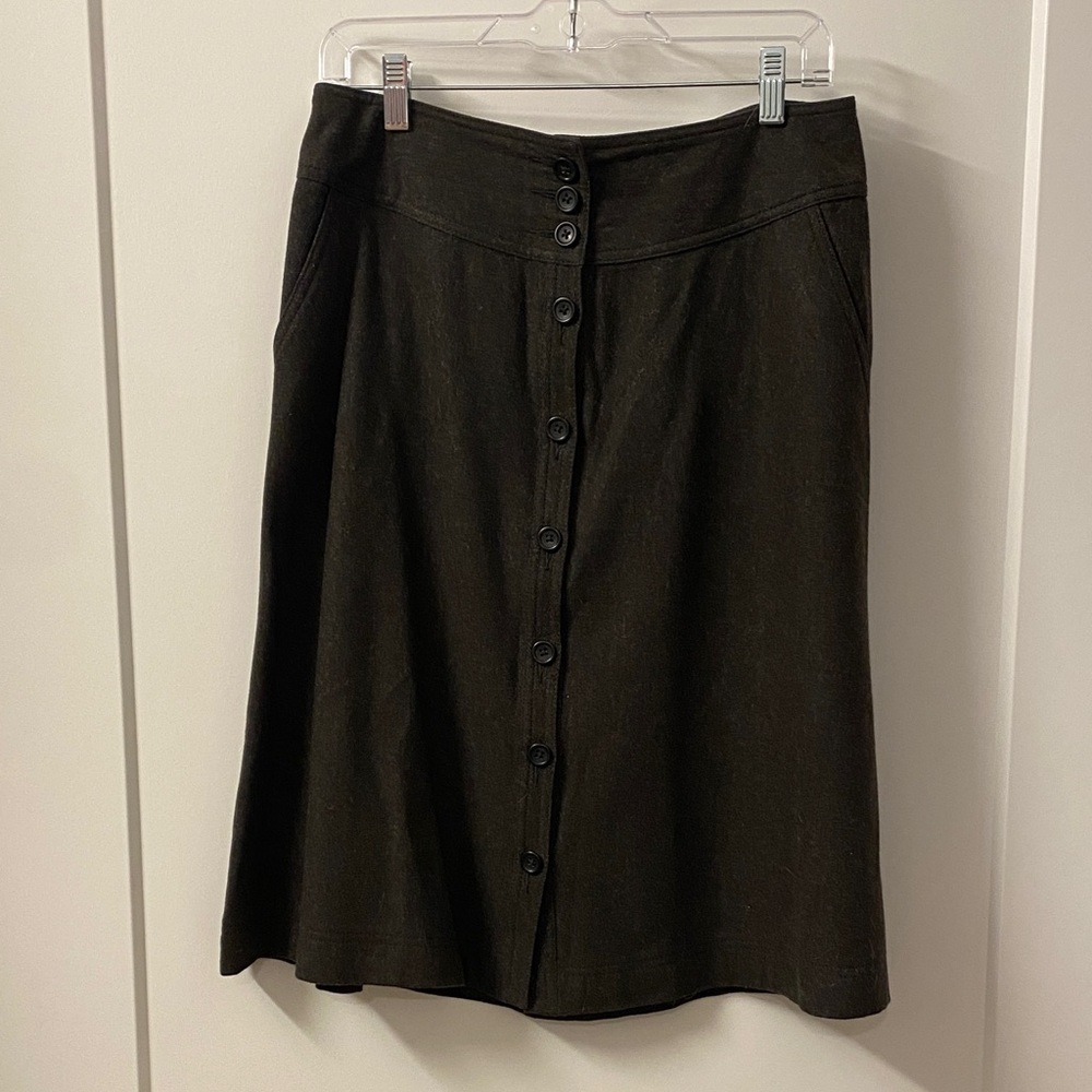 Banana Republic Charcoal Button-Front A-Line Wool Skirt